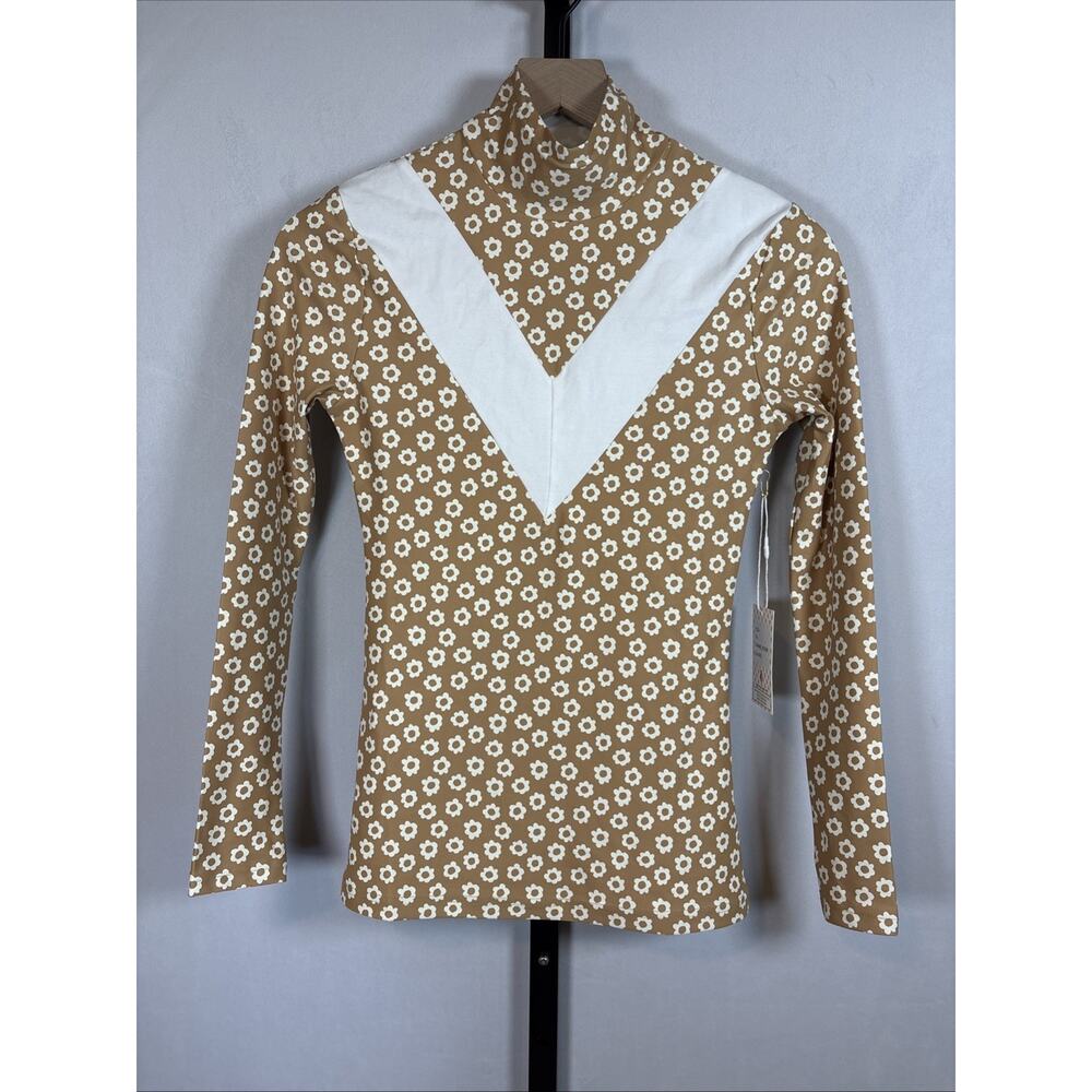 Smith and Quinn Activewear Top Women's XXS Brown Floral Mock Neck Golf Tennis